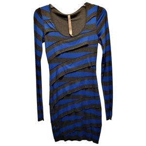 Bailey 44 Anthropologie Blue Black Striped Tiered Stretch Bodycon Dress- Size XS